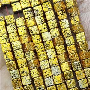 Hematite Cube Beads Golden Electroplated, approx 4-5mm [HB1357]