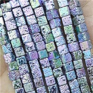 Hematite Cube Beads Multicolor Electroplated, approx 4-5mm [HB1358]