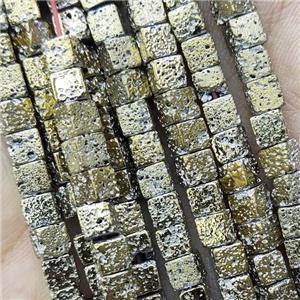 Hematite Cube Beads Lt.gold Electroplated, approx 4-5mm [HB1360]