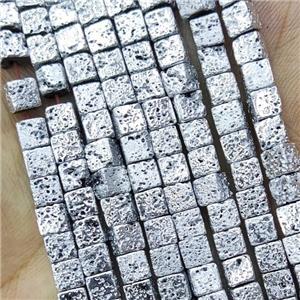 Hematite Cube Beads Shiny Silver Electroplated, approx 4-5mm [HB1362]
