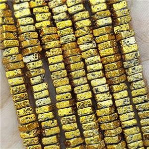 Hematite Beads Square Golden Electroplated, approx 2x4mm [HB1375]