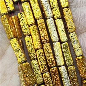 Hematite Tube Beads Golden Electroplated, approx 4x13mm [HB1382]