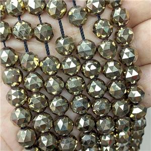 Hematite Beads Cut Round Pyrite Color Electroplated, approx 10mm dia [HB1419-10MM]
