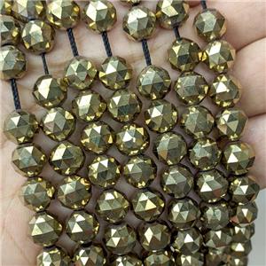 Hematite Beads Cut Round Gold Electroplated, approx 10mm dia [HB1420-10MM]