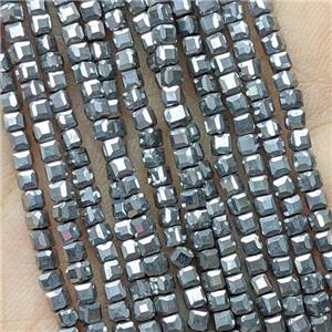 Hematite Beads Faceted Cube Platinum Electroplated, approx 3mm [HB1422]
