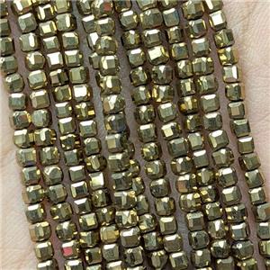 Hematite Beads Faceted Cube Gold Electroplated, approx 3mm [HB1423]