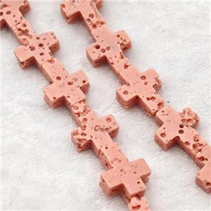 Pink Lava Cross Beads, approx 8-10mm [HB1441]