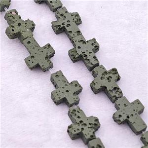 Green Lava Cross Beads, approx 8-10mm [HB1442]
