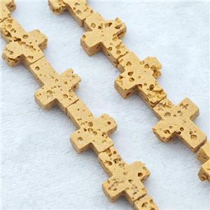 Golden Lava Cross Beads, approx 8-10mm [HB1444]