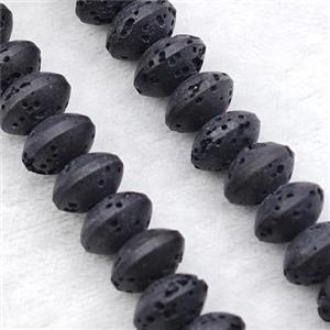 Black Lava Rondelle Beads Smooth, approx 8mm [HB1446]
