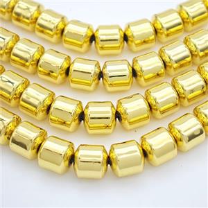 Hematite Tube Beads Shiny Gold, approx 8mm [HB1466]