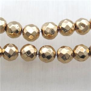 faceted round Hematite Beads, light KC-gold electroplated, approx 3mm dia [HBOS734-3MM]