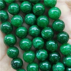 round Jade Beads, dp.green dye, approx 10mm dia [JD10161]