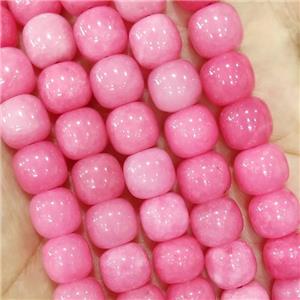 Pink Jade Barrel Beads Dye, approx 10mm [JD10182]