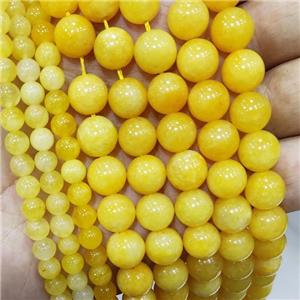 Yellow Spong Jade Beads Smooth Round, approx 14mm dia [JD10194-14MM]