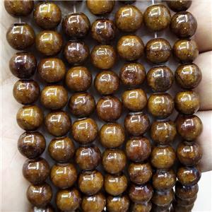 Natural Honey Jade Beads Golden Dye Smooth Round, approx 12mm dia [JD10248-12MM]
