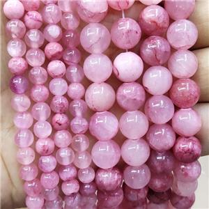 Pink Jade Beads Smooth Round Dye, approx 4mm dia [JD10257-4MM]