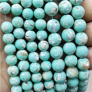 Teal Jade Beads Inlay Trochid Shell Dye Smooth Round, approx 10mm dia [JD10262-10MM]