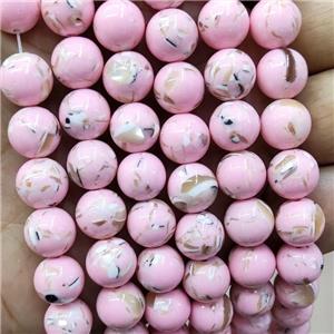 Pink Jade Beads Inlay Trochid Shell Dye Smooth Round, approx 10mm dia [JD10263-10MM]