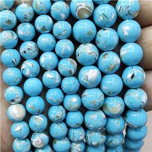 Turqblue Jade Beads Inlay Trochid Shell Dye Smooth Round, approx 4mm dia [JD10264-4MM]