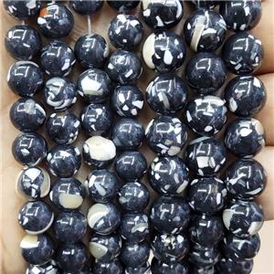 Black Jade Beads Inlay Trochid Shell Dye Smooth Round, approx 4mm dia [JD10267-4MM]