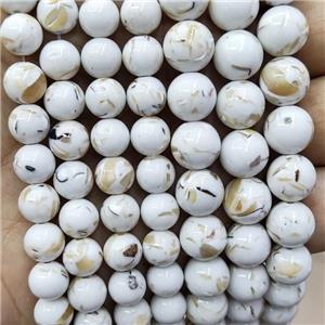 White Jade Beads Inlay Trochid Shell Dye Smooth Round, approx 10mm dia [JD10268-10MM]