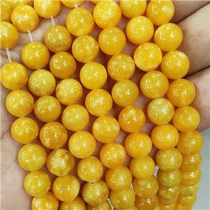 Jade Beads Yellow Dye Smooth Round, approx 10mm dia [JD10273]