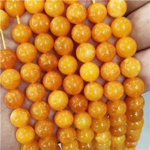Jade Beads Orange Dye Smooth Round, approx 10mm dia [JD10274]