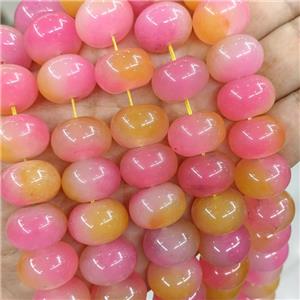Jade Beads Smooth Rondelle Pink Yellow Dye, approx 13-18mm [JD10292]
