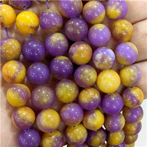 Natural Jade Beads Yellow Purple Dye Smooth Round, approx 10mm [JD10297-10MM]