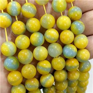 Natural Jade Beads Yellow Green Dye Smooth Round, approx 12mm [JD10298-12MM]
