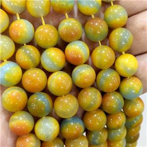 Natural Jade Beads Yellow Dye Smooth Round, approx 12mm [JD10299-12MM]