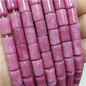 Sponge Jade Tube Beads Pink Dye, approx 8-12mm [JD10316]