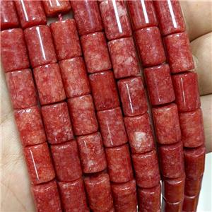 Sponge Jade Tube Beads Red Dye, approx 8-12mm [JD10317]