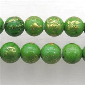 olive JinShan Jade beads with gold foil, round, approx 10mm dia [JDRD562-10MM]