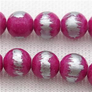 round hotpink Silvery Jade Beads, approx 6mm dia [JDRD597-6MM]