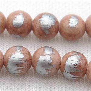 round peach Silvery Jade Beads, approx 12mm dia [JDRD601-12MM]