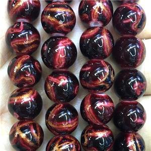 darkred Lampword Beads with goldsand, round, approx 10mm dia [LWBRD143-10MM]