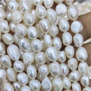Natural Freshwater Pearl Beads, white, freeform, approx 9-10mm, 35cm length [PB10095]