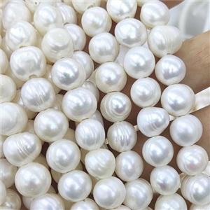 Natural White Freshwater Pearl Beads Large Hole, approx 11-12mm, 2mm hole, 33cm length [PB10099]