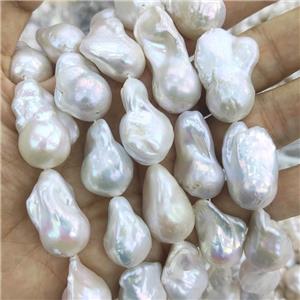 Edison Pearl Beads, freeform, white, AAA-grade, approx 15-25mm [PB10100]