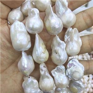 Edison Pearl Beads, freeform, white, C-grade, approx 15-35mm [PB10107]