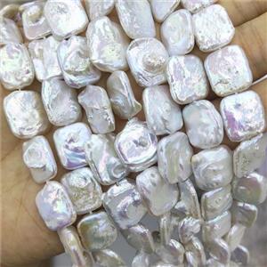 Baroque Style Natural White Pearl Beads Square, approx 14-16mm [PB10140]