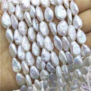 Baroque Style Natural White Pearl Teardrop Beads, approx 10-14mm [PB10143]