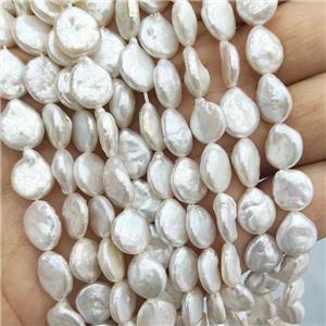 Natural Freshwater Pearl Button Beads White, approx 9-10mm [PB10152]