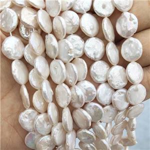 Natural Freshwater Pearl beads Button Circle White, approx 12mm [PB10156]