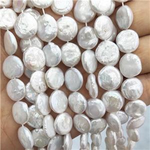 Natural Freshwater Pearl Button Beads White, approx 11-12mm [PB10157]