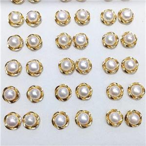 925 Sterling Silver Stud Earring With Pearl Gold Plated, approx 8mm, 12mm [PB10162]