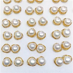 925 Sterling Silver Stud Earring With White Pearl Gold Plated, approx 10mm, 13mm [PB10164]