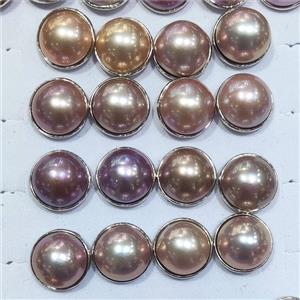925 Sterling Silver Natural Mabe Pearl Stud Earring Flower, approx 13-13.5mm 15mm [PB10169]